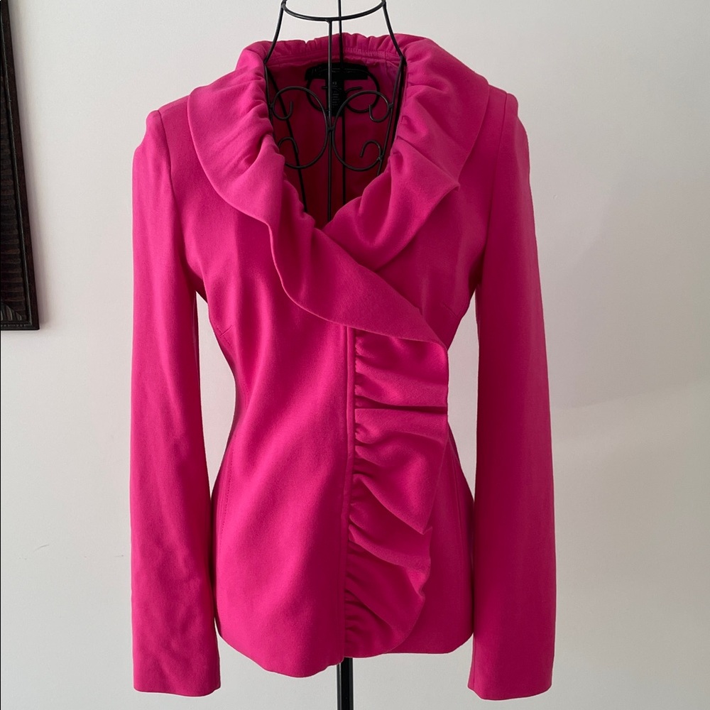 INC Hot Pink Jacket Blazer Ruffle Detail Size XS - Picture 2 of 6